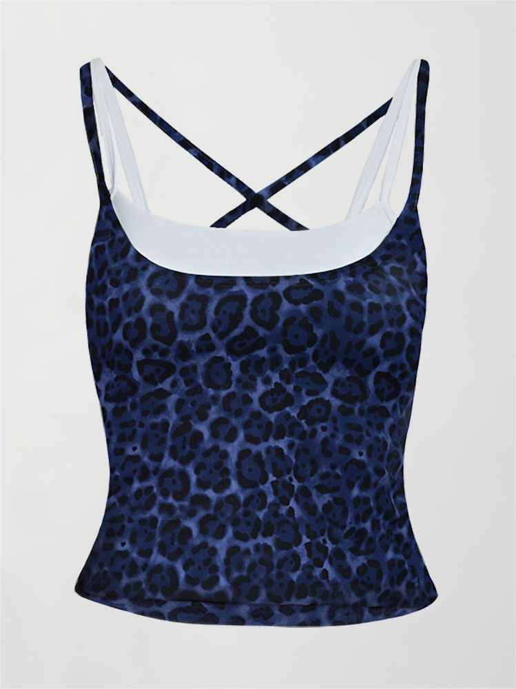 Carbon38 | Double Layered Contrast Tank - Navy Leopard/White