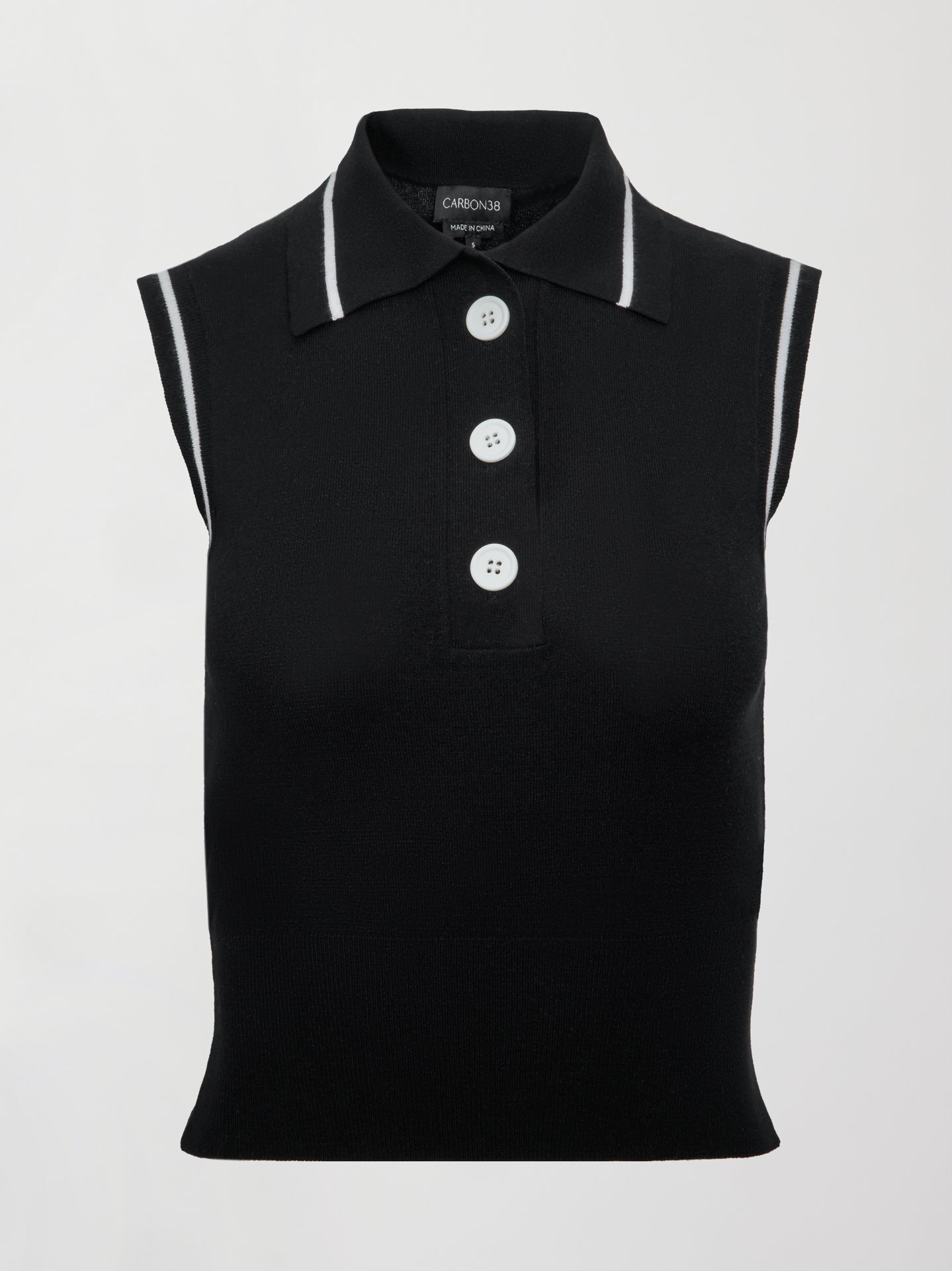 Carbon38 | Tennis Sleeveless Polo - Black/ White