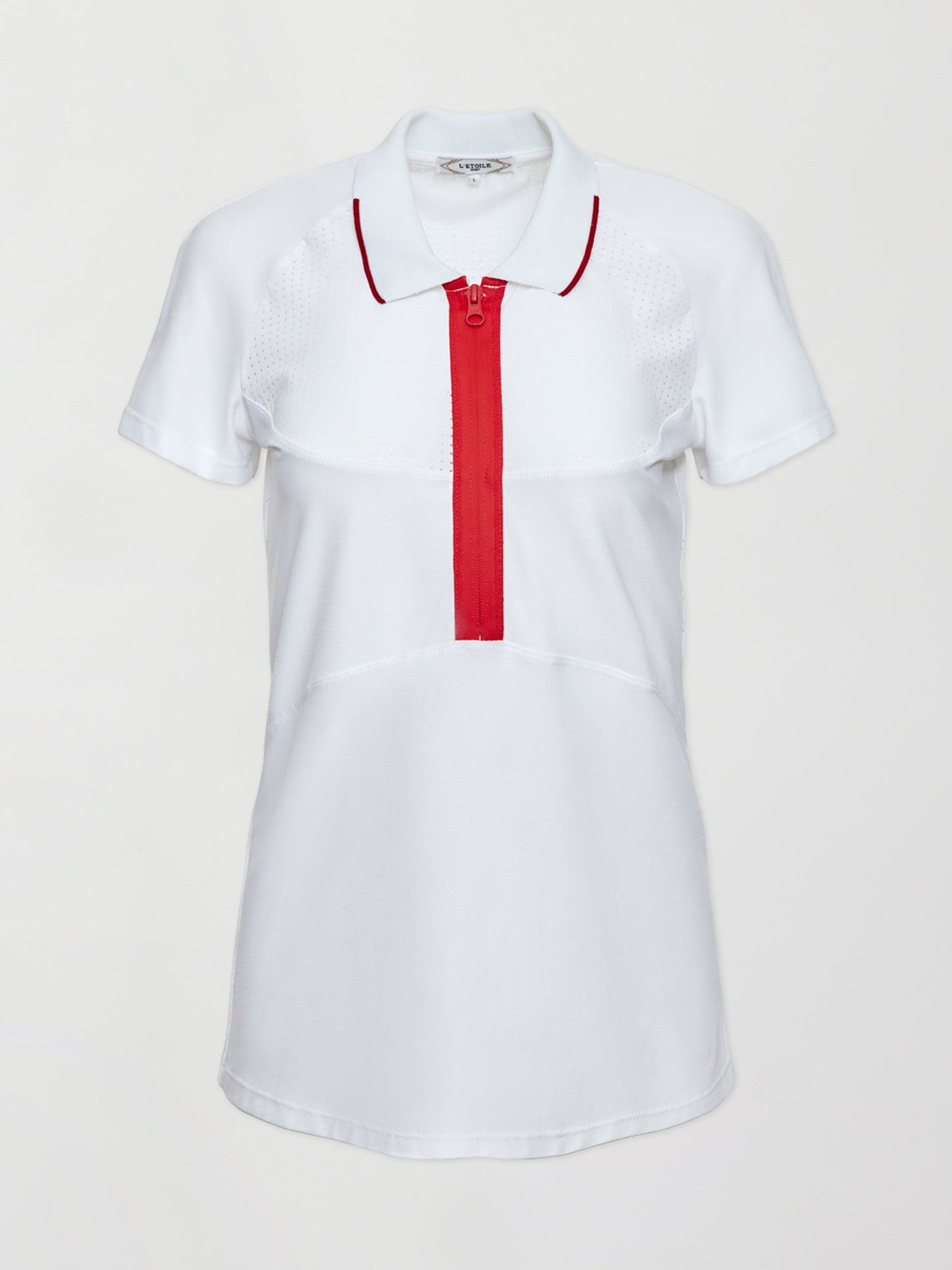 Carbon38 | Mesh Zip Performance Polo - White with Red Trim