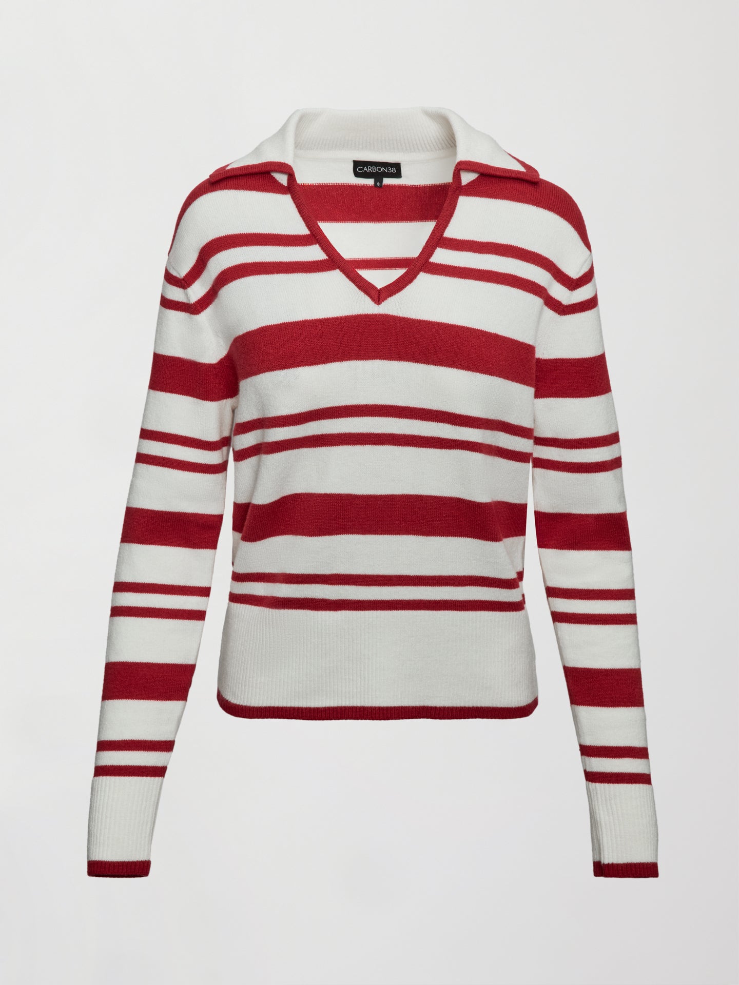 Carbon38 | Johnny Collar Striped Sweater - Red/Cream
