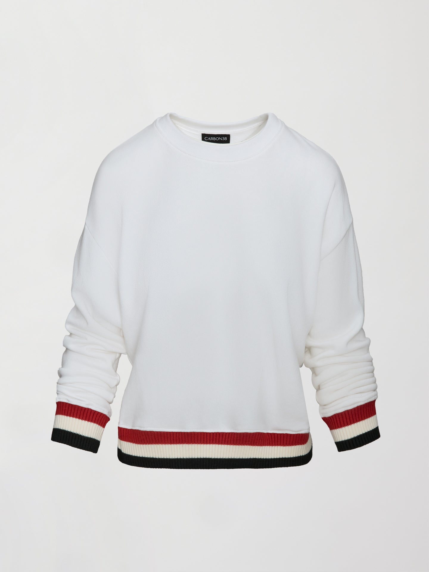 Carbon38 | Banded Sweatshirt in French Terry - White with Black/White/Red