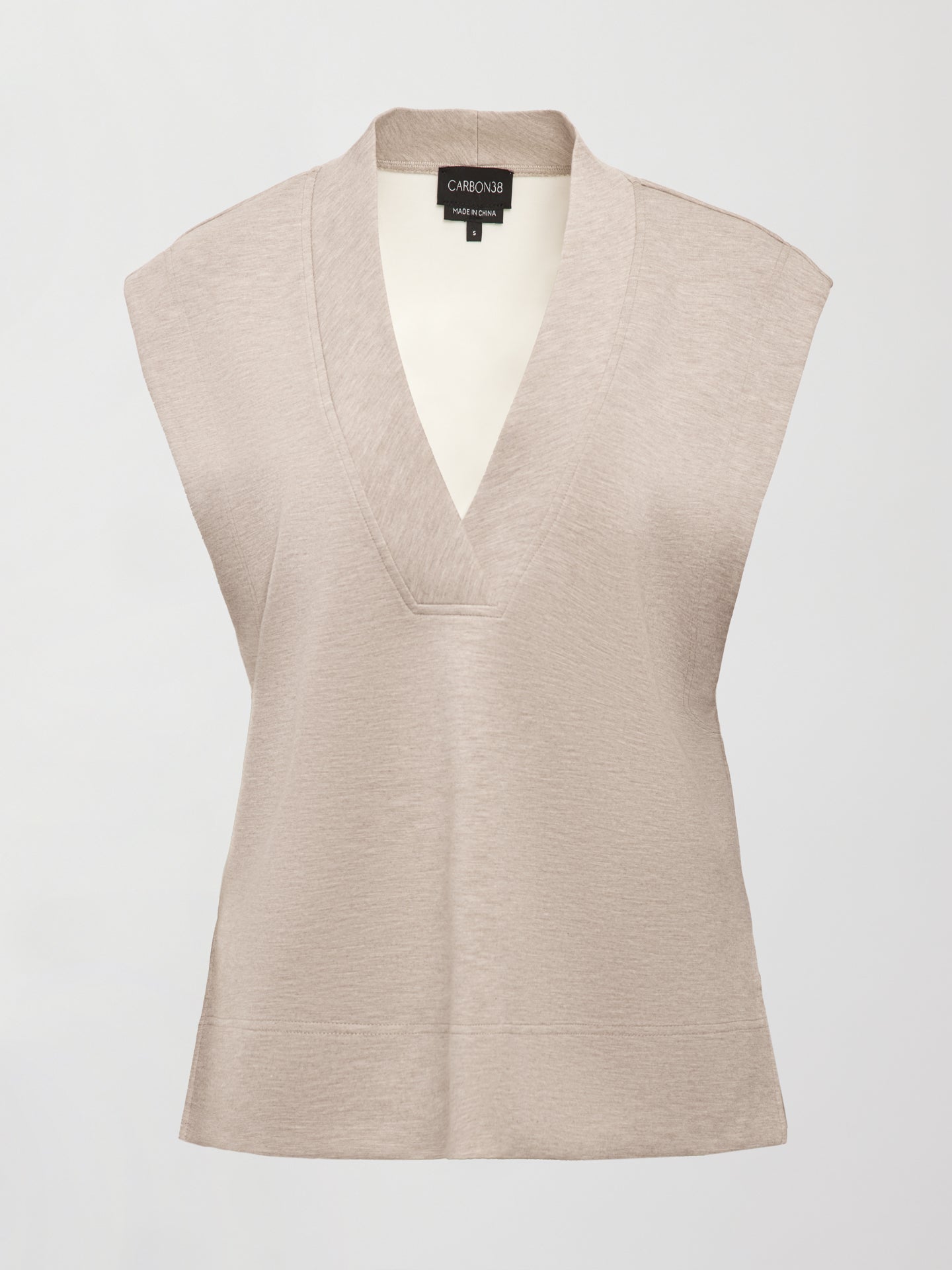 Carbon38 | V Neck Knit Vest in Interlock - Taupe Heather