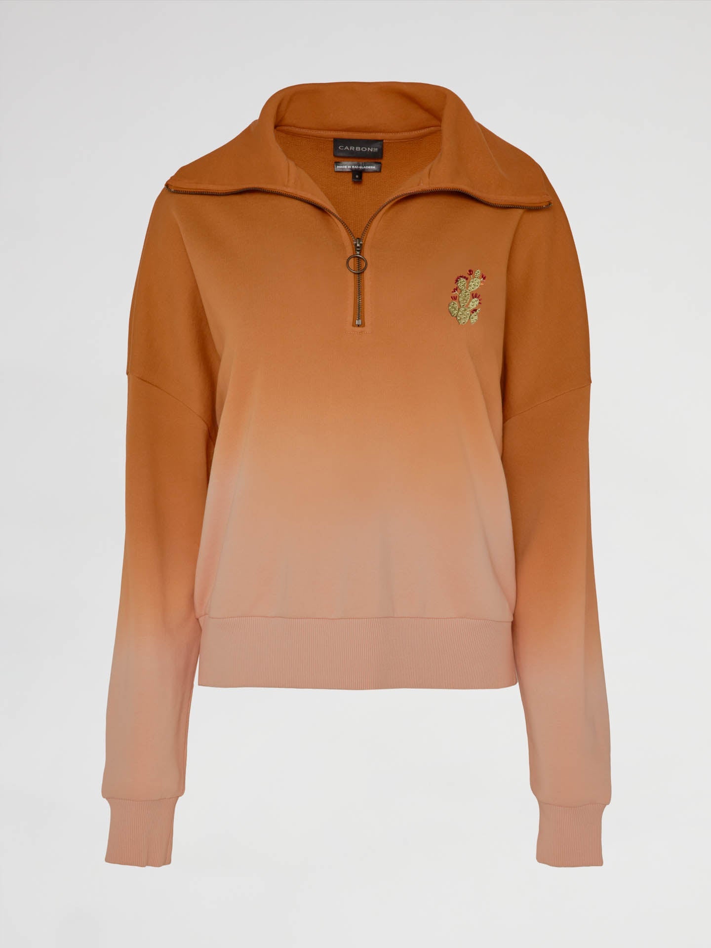 Carbon38 | Ombre French Terry Half Zip / Cactus - Caramel Cafe to Rose Cloud