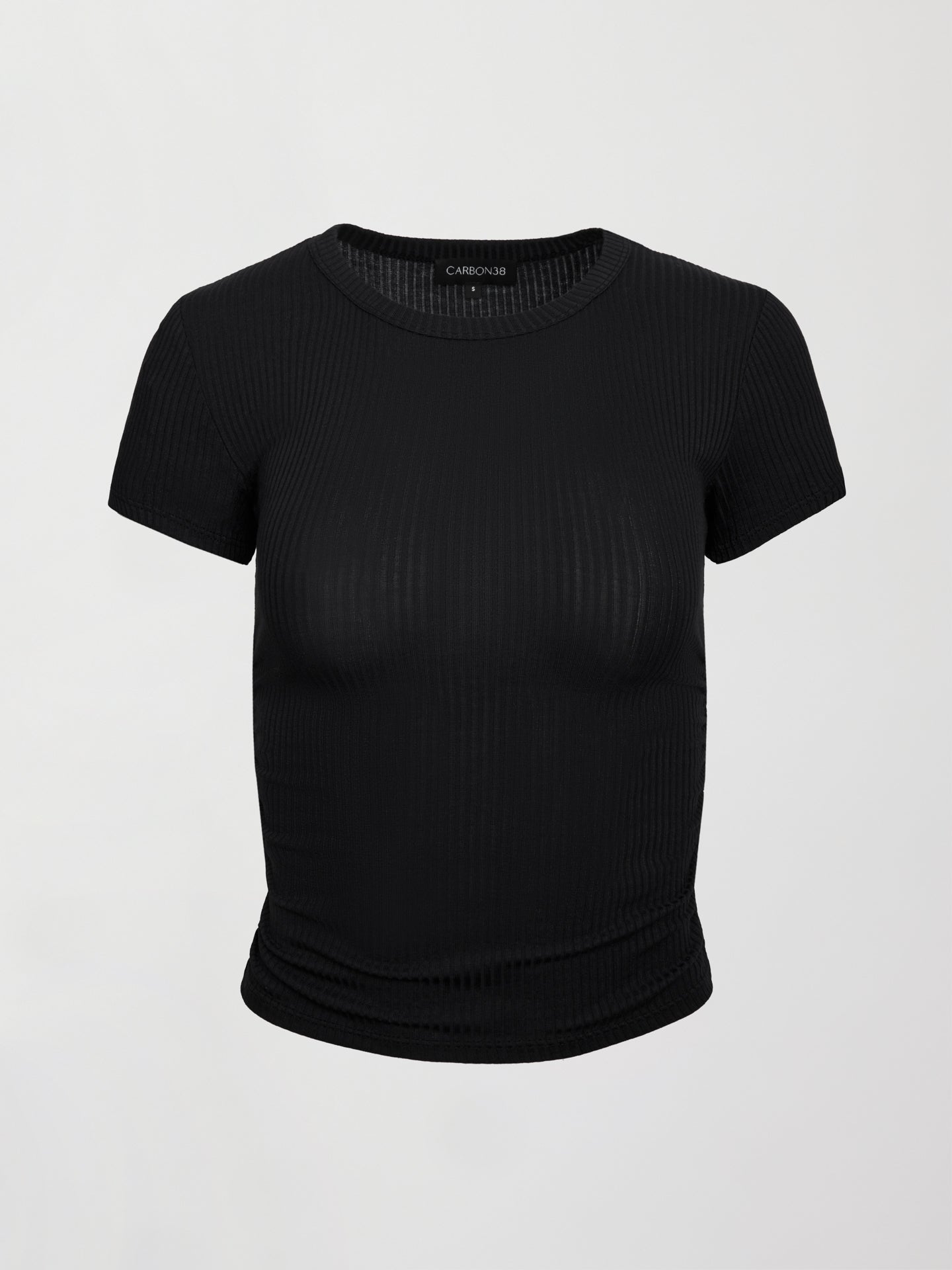 Carbon38 | Cap Sleeve Ruched Top in Ribbed Jersey - Black