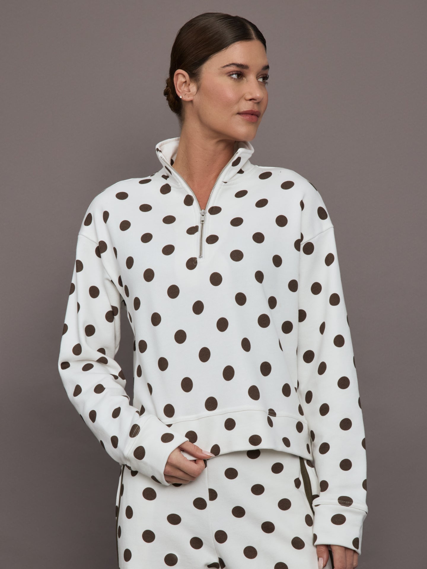 Carbon38 | Polka Dot Half Zip - White/Carafe Polka Dot
