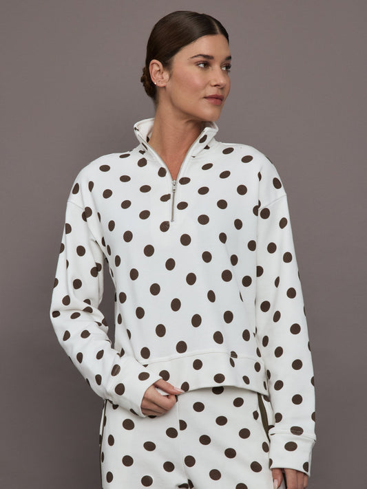 Carbon38 | Polka Dot Half Zip - White/Carafe Polka Dot