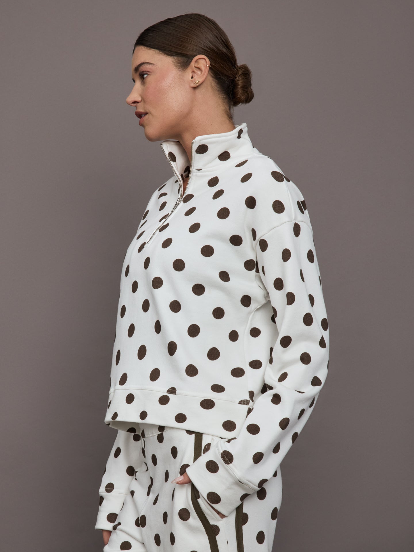 Carbon38 | Polka Dot Half Zip - White/Carafe Polka Dot