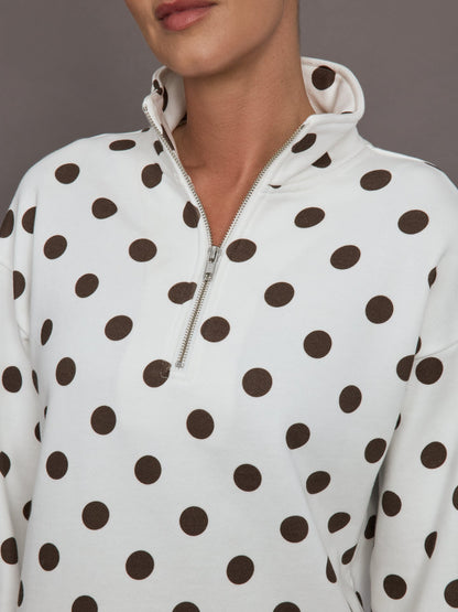 Carbon38 | Polka Dot Half Zip - White/Carafe Polka Dot