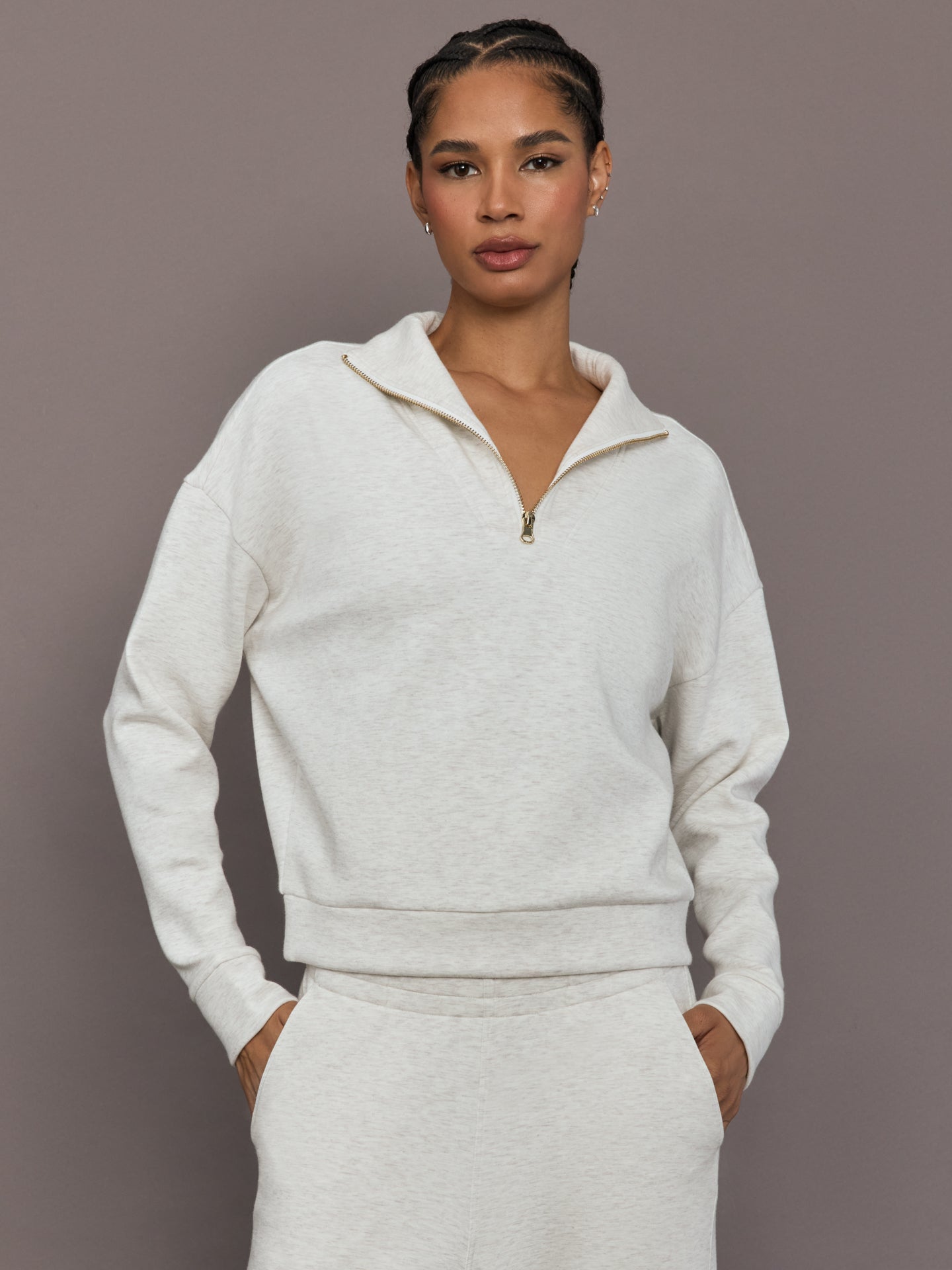 Carbon38 | Half Zip Pullover in Interlock - Moonbeam