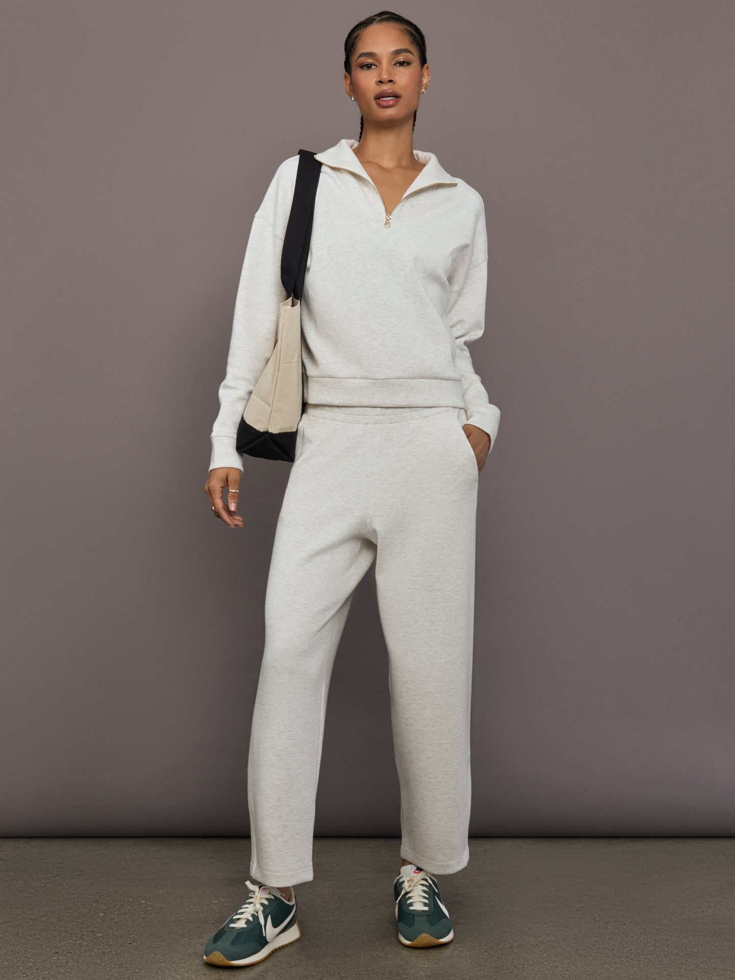 Carbon38 | Half Zip Pullover in Interlock - Moonbeam