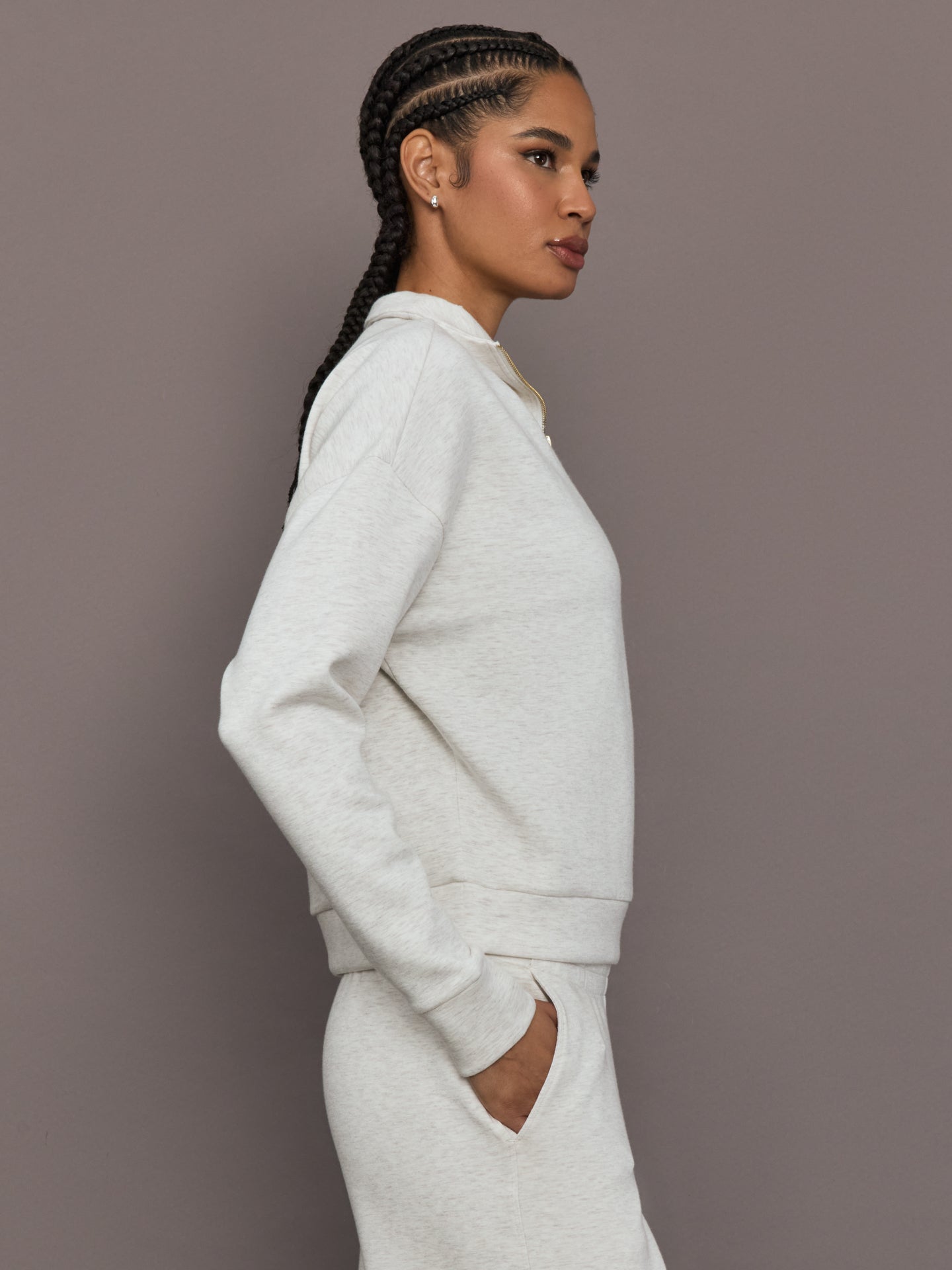 Carbon38 | Half Zip Pullover in Interlock - Moonbeam