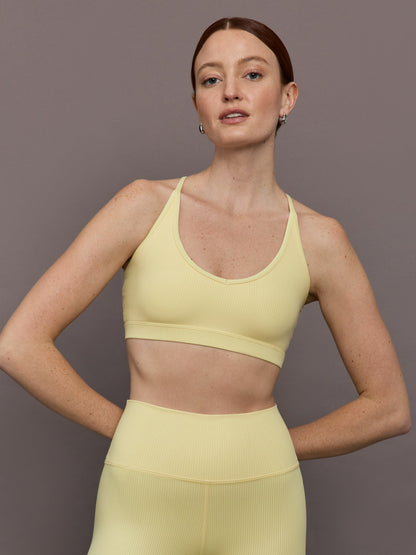 Carbon38 | V-Neck Cross Back Bralette in Ribbed Melt - Banana