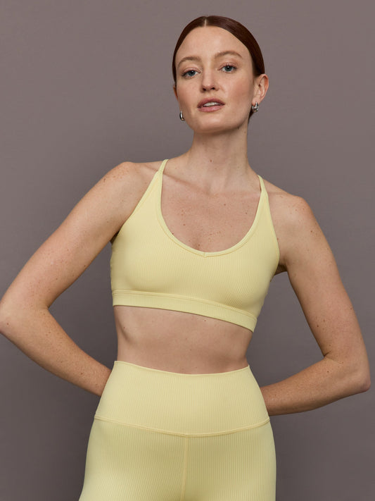Carbon38 | V-Neck Cross Back Bralette in Ribbed Melt - Banana