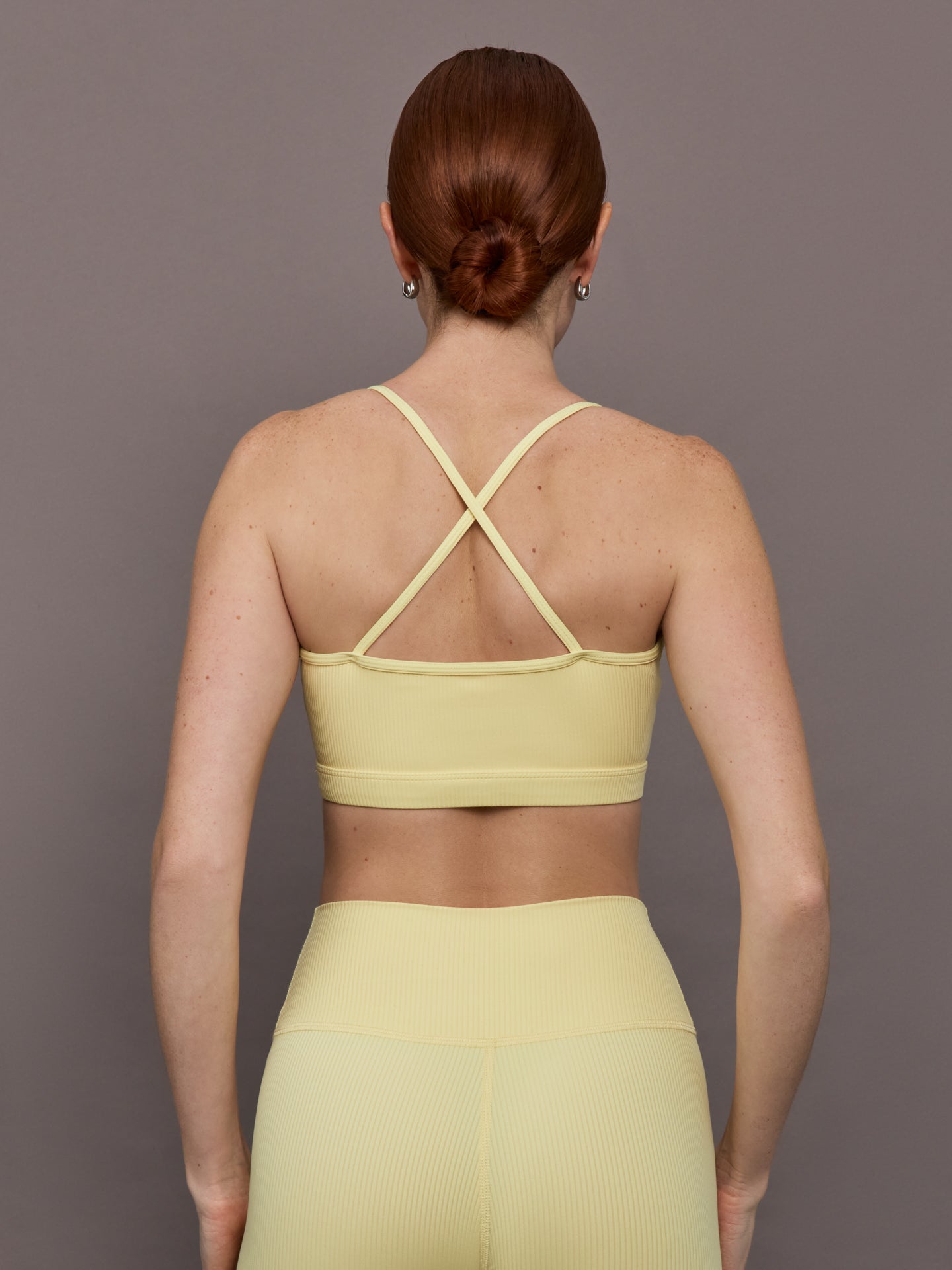 Carbon38 | V-Neck Cross Back Bralette in Ribbed Melt - Banana