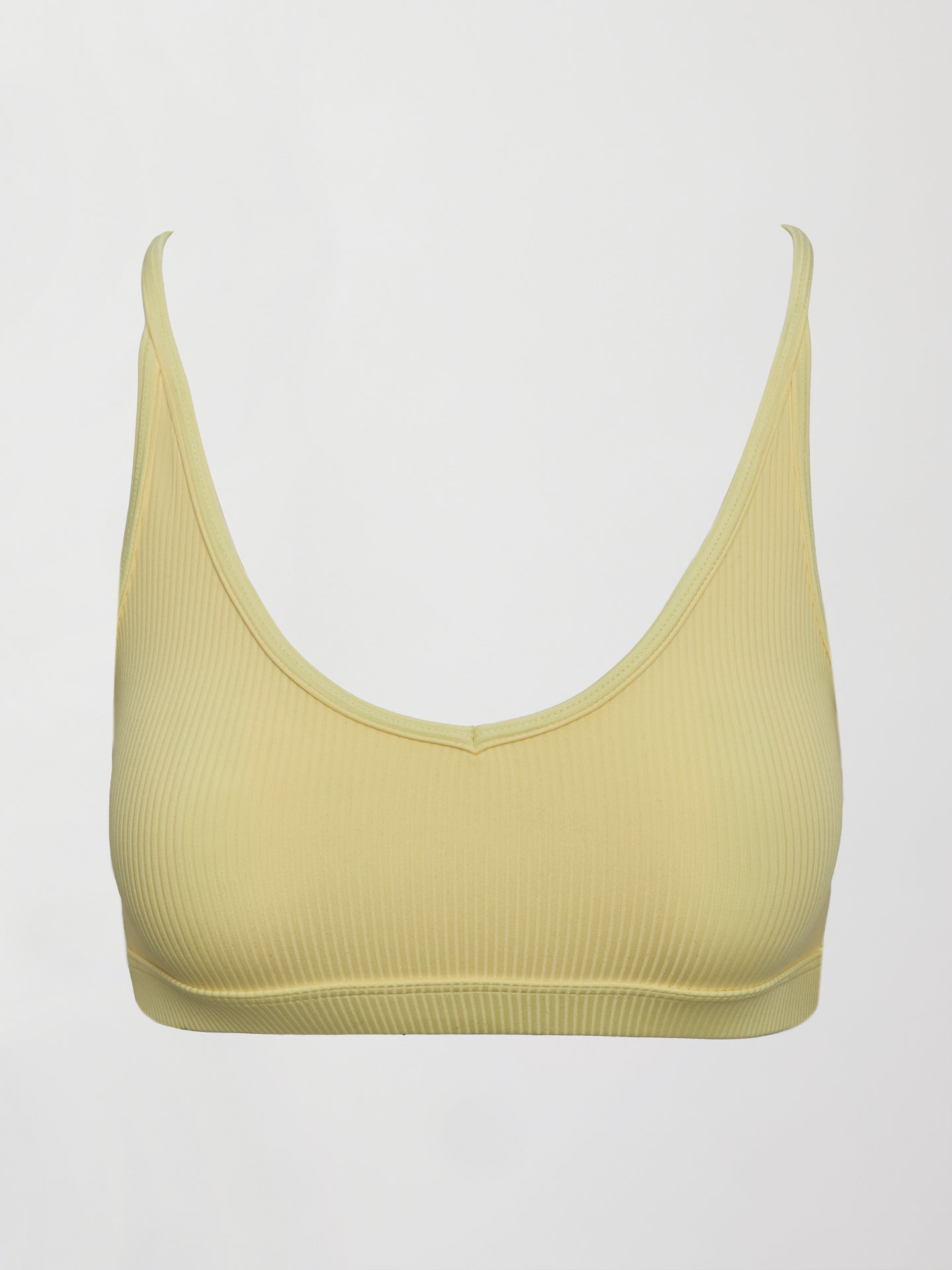 Carbon38 | V-Neck Cross Back Bralette in Ribbed Melt - Banana