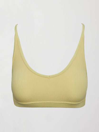 Carbon38 | V-Neck Cross Back Bralette in Ribbed Melt - Banana