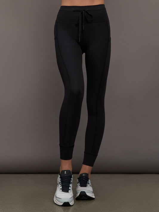Carbon38 | High Rise Pocket Legging in Ribbed Melt - Black