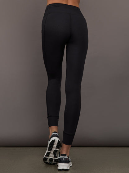 Carbon38 | High Rise Pocket Legging in Ribbed Melt - Black