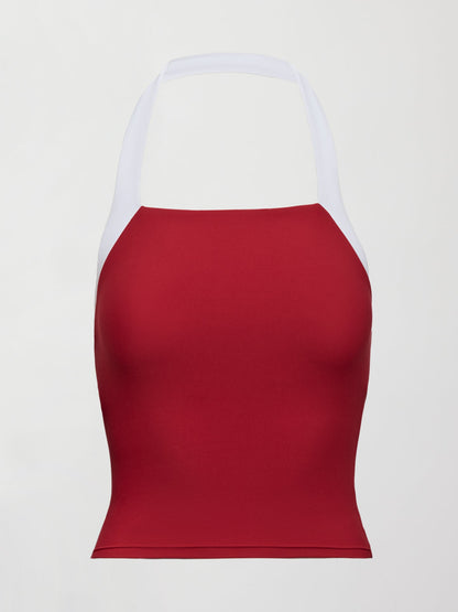 Carbon38 | Colorblock Halter Tank in Melt - Cherry Red/White