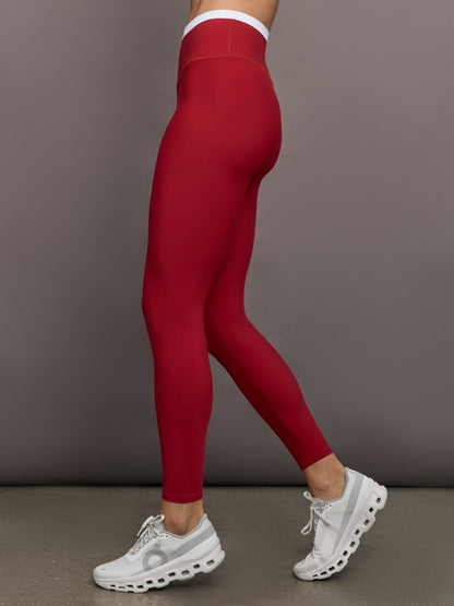 Carbon38 | Contrast Waistband Legging in Melt - Cherry Red/White