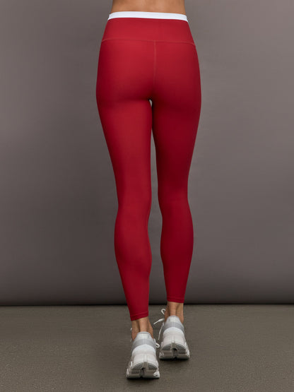 Carbon38 | Contrast Waistband Legging in Melt - Cherry Red/White
