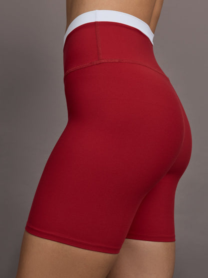 Carbon38 | Contrast Melt Biker Short - Cherry Red/White