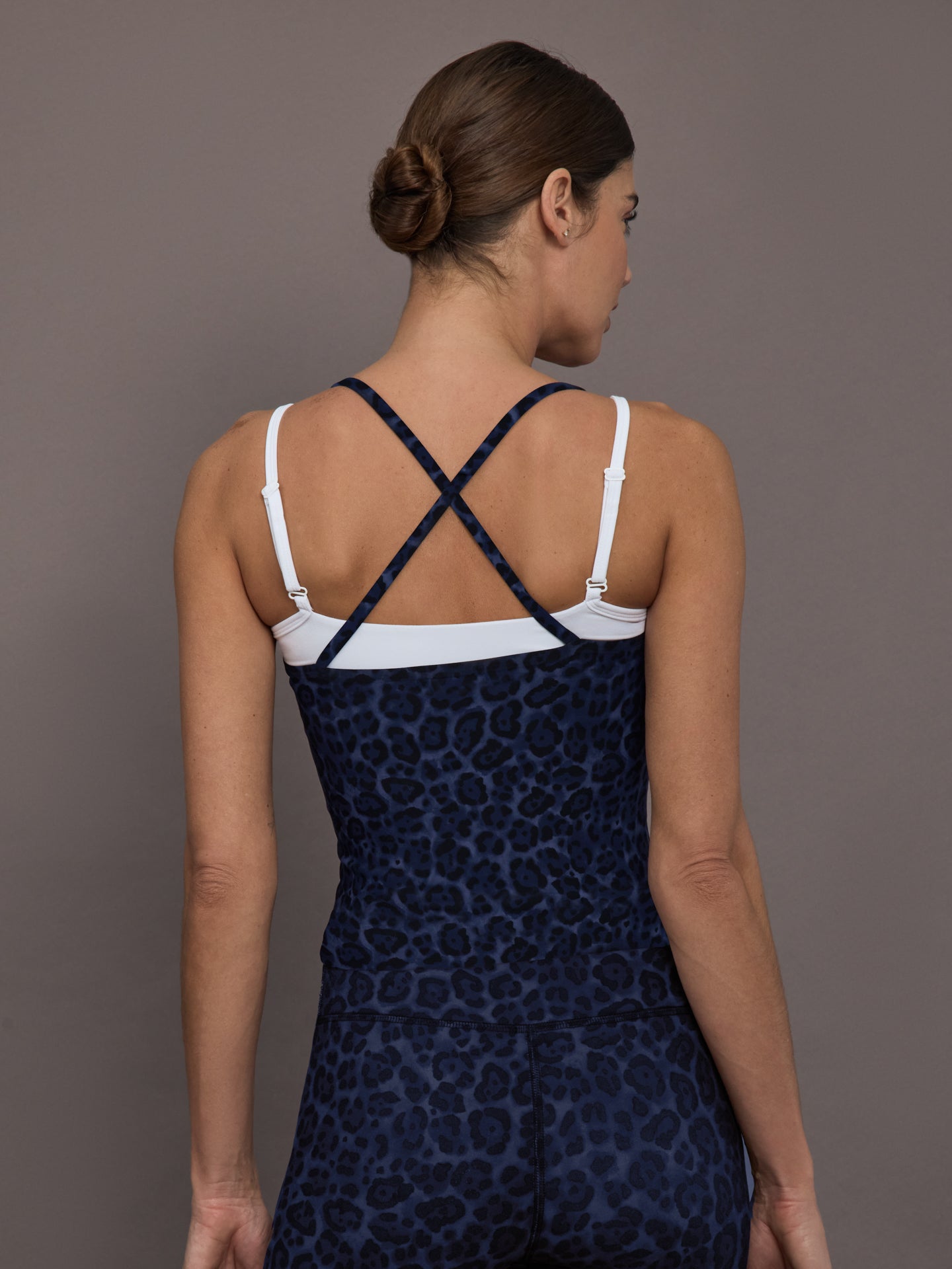 Carbon38 | Double Layered Contrast Tank - Navy Leopard/White