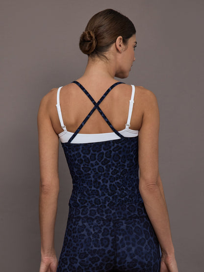 Carbon38 | Double Layered Contrast Tank - Navy Leopard/White