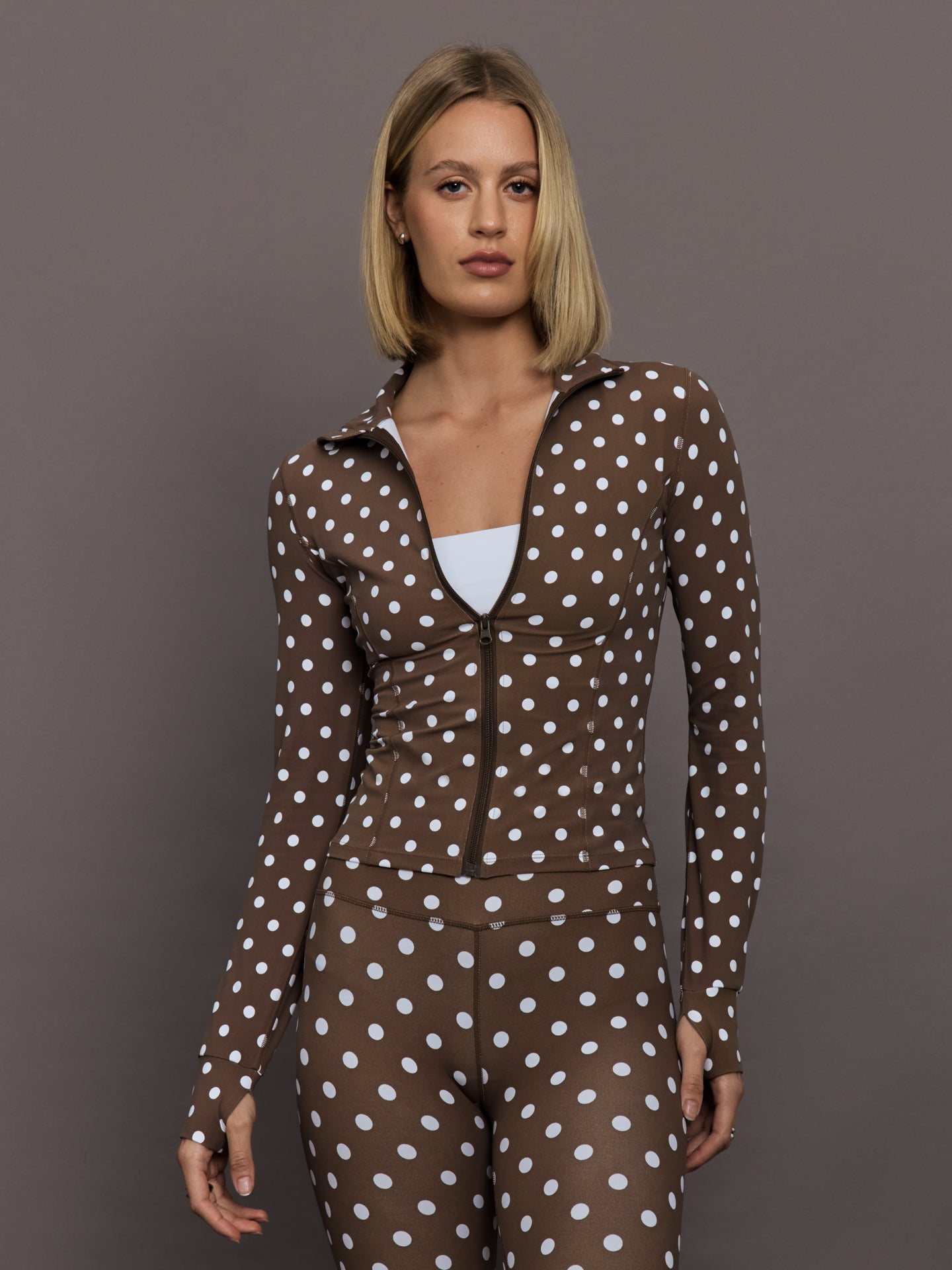Carbon38 | Full Zip Active Jacket in Melt - Carafe/White Polka Dot