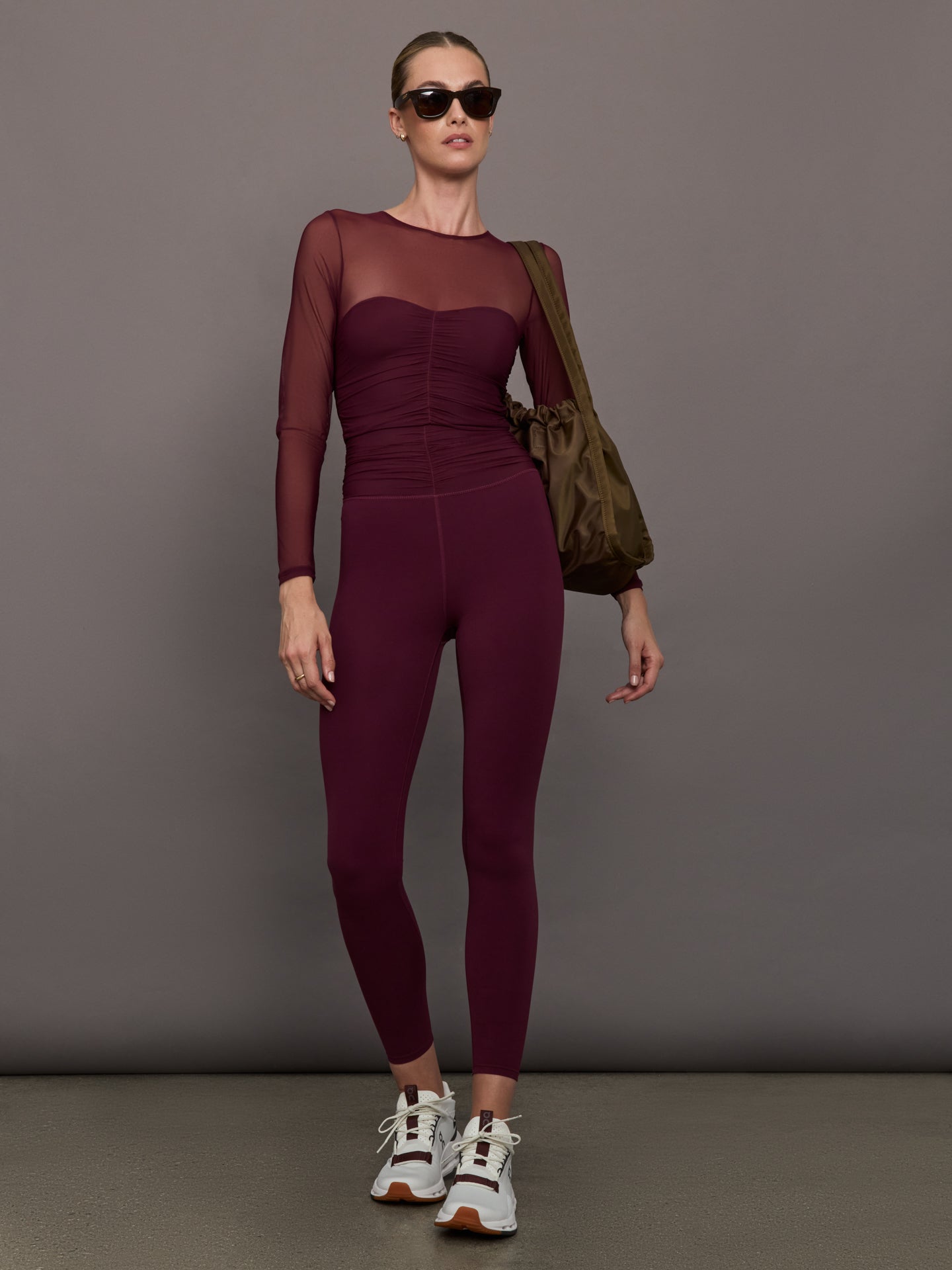 Carbon38 | Ruched Mesh Long Sleeve Top in Melt - Fig
