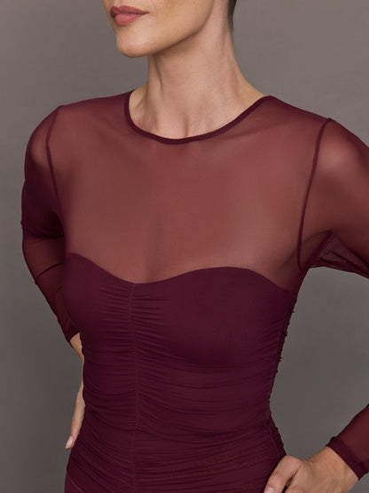 Carbon38 | Ruched Mesh Long Sleeve Top in Melt - Fig