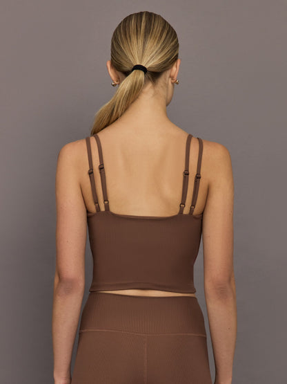 Carbon38 | V-Neck Tank in Ribbed Melt - Cocoa Brown