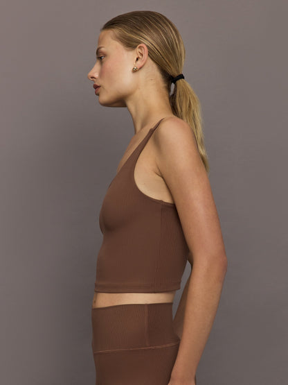 Carbon38 | V-Neck Tank in Ribbed Melt - Cocoa Brown