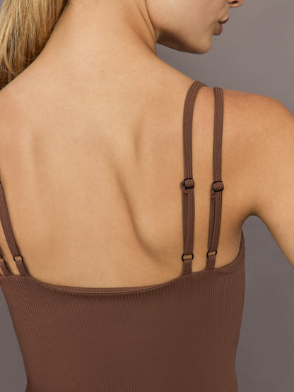 Carbon38 | V-Neck Tank in Ribbed Melt - Cocoa Brown
