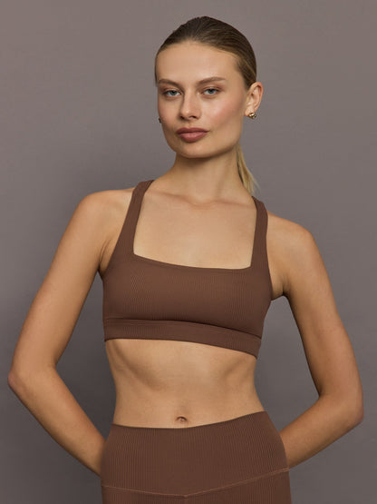 Carbon38 | Racerback Bra in Ribbed Melt - Cocoa Brown