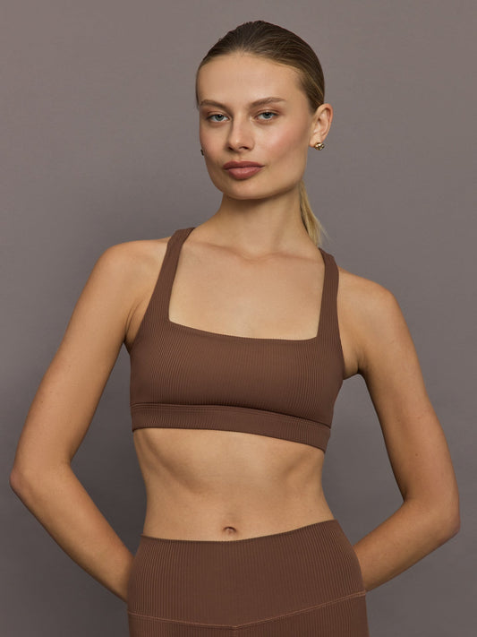 Carbon38 | Racerback Bra in Ribbed Melt - Cocoa Brown