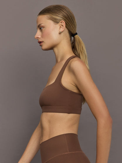 Carbon38 | Racerback Bra in Ribbed Melt - Cocoa Brown