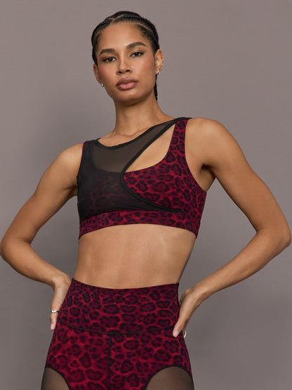 Carbon38 | Mesh Overlay Bra - Red Leopard