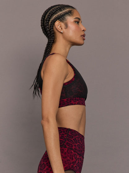 Carbon38 | Mesh Overlay Bra - Red Leopard