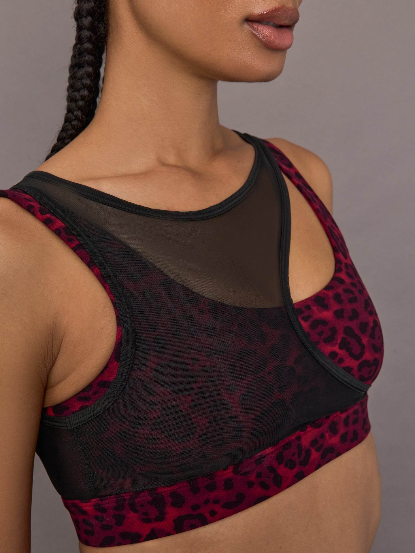 Carbon38 | Mesh Overlay Bra - Red Leopard