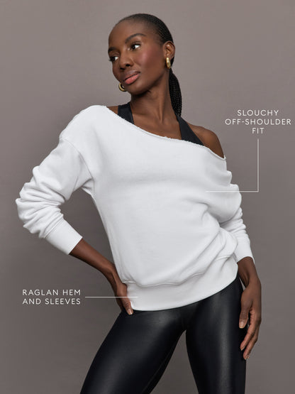 Carbon38 | Off Shoulder Sweatshirt in French Terry - White