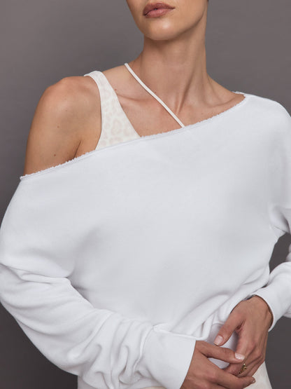 Carbon38 | Off Shoulder Sweatshirt in French Terry - White