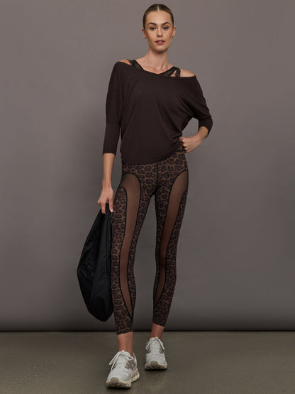 Carbon38 | Long Sleeve Off Shoulder Tee - Chocolate Torte