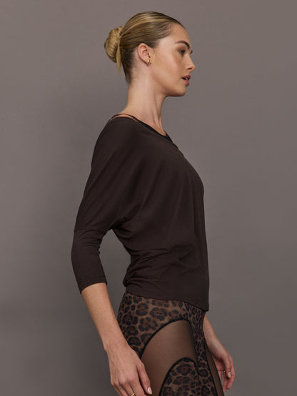 Carbon38 | Long Sleeve Off Shoulder Tee - Chocolate Torte