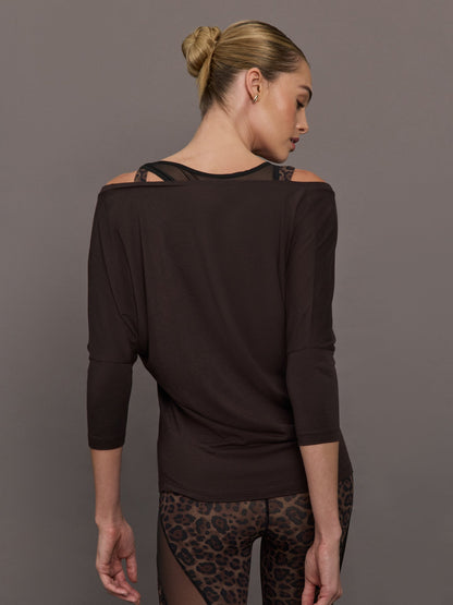 Carbon38 | Long Sleeve Off Shoulder Tee - Chocolate Torte