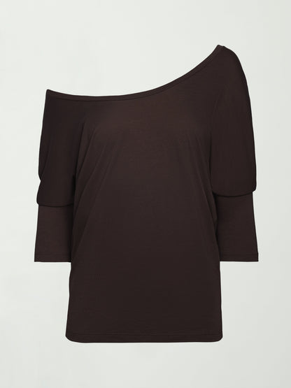 Carbon38 | Long Sleeve Off Shoulder Tee - Chocolate Torte