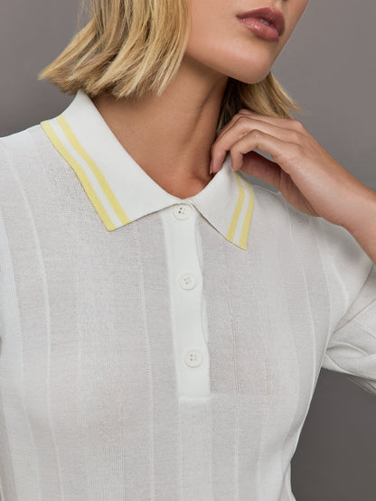 Carbon38 | Short Sleeve Collared Tennis Top - White / Pastel Yellow