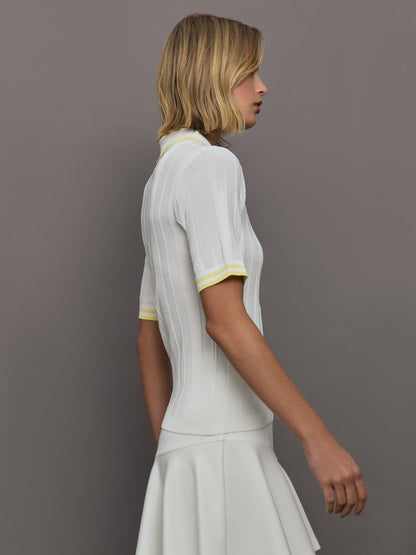 Carbon38 | Short Sleeve Collared Tennis Top - White / Pastel Yellow