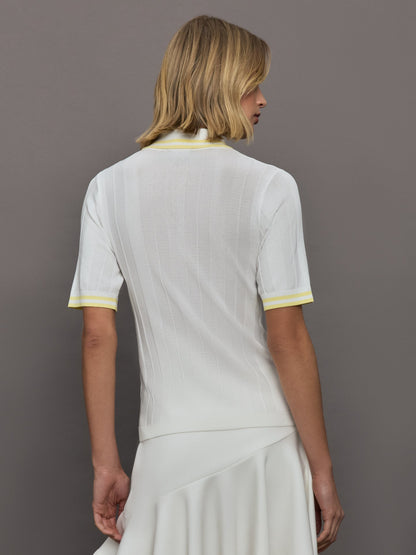 Carbon38 | Short Sleeve Collared Tennis Top - White / Pastel Yellow