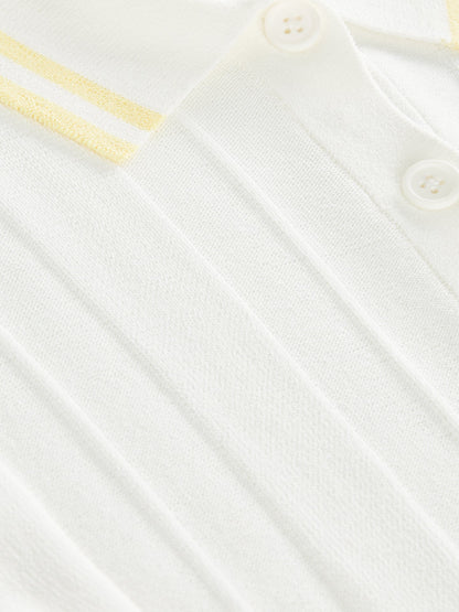 Carbon38 | Short Sleeve Collared Tennis Top - White / Pastel Yellow